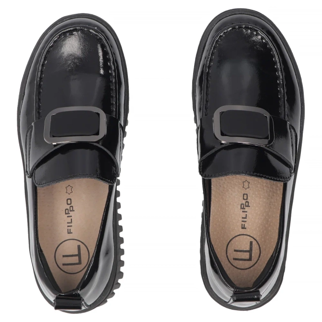 Černé kožené polobotky na platformě Filippo DP8269/26 BK