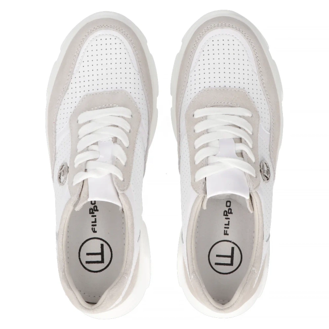 Bílo- šedé kožené sneakersy Filippo DP6108/24 WH GR