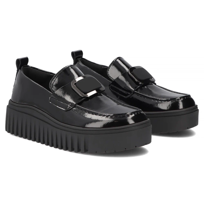 Černé kožené polobotky na platformě Filippo DP8269/26 BK