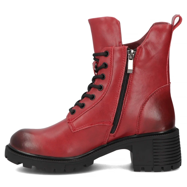 Červené kožené kotníkové boty na podpatku Filippo DBT6501/26 RD