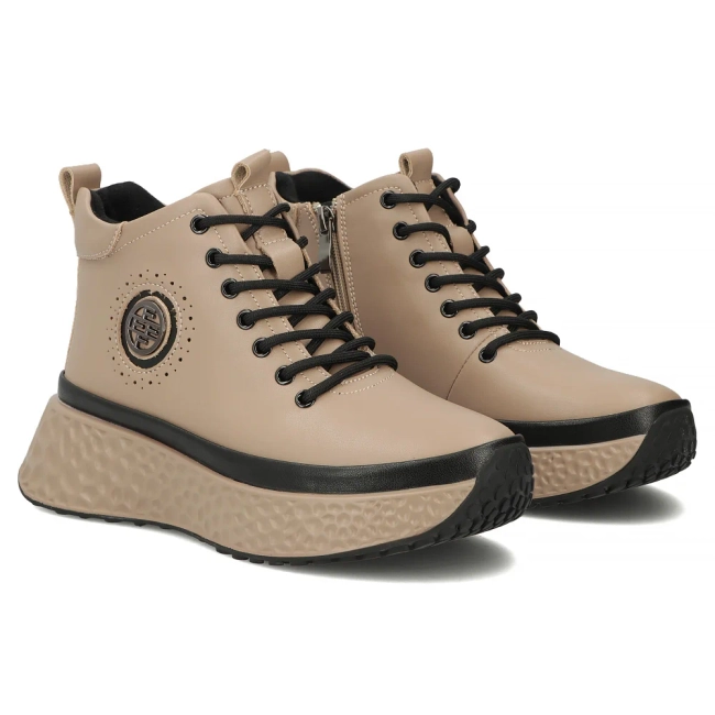 Taupe kožené kotníkové boty na platformě Filippo DBT7998/26 TP