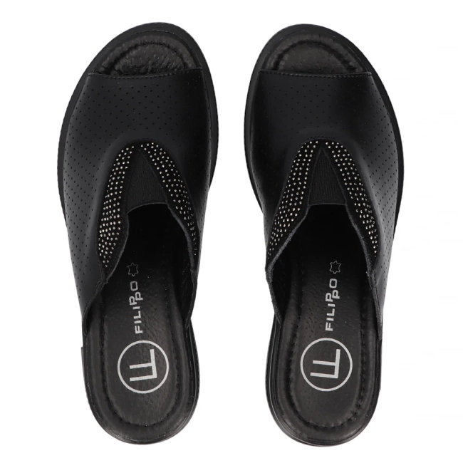 Černé kožené pantofle Filippo DK6146/24 BK