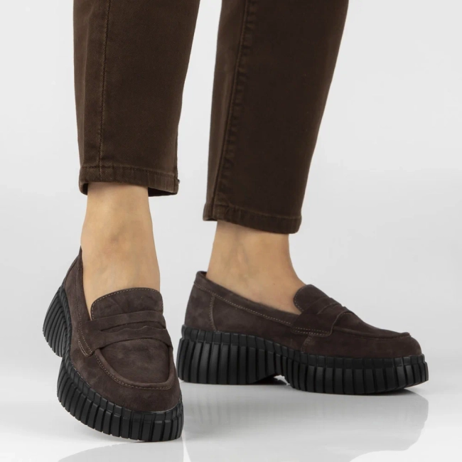 Hnědé kožené polobotky na platformě Filippo DP8278/26 D BR